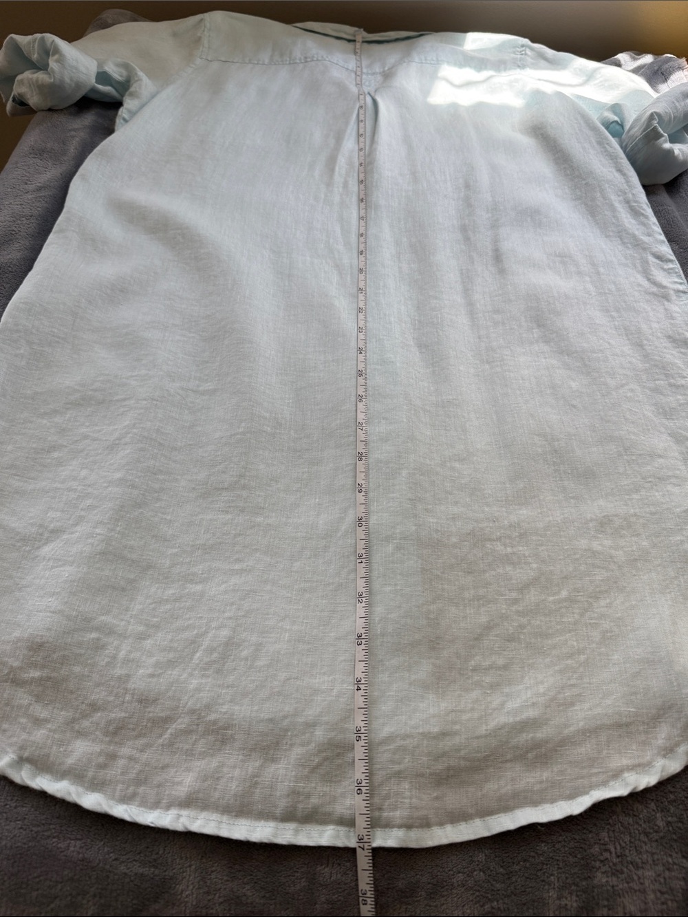 Relaxed Light Blue Linen Shirt Tunic Dress - Picture 8 of 10